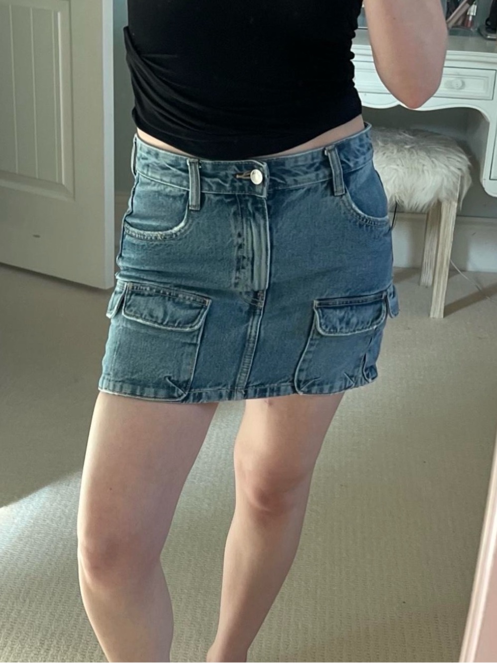 Zara Size S Denim Utility Mini Skirt in Washed Medium Blue